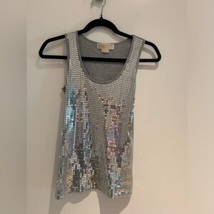 Michael Michael Kors grey, ribbed tank with silver sequined front, size XS